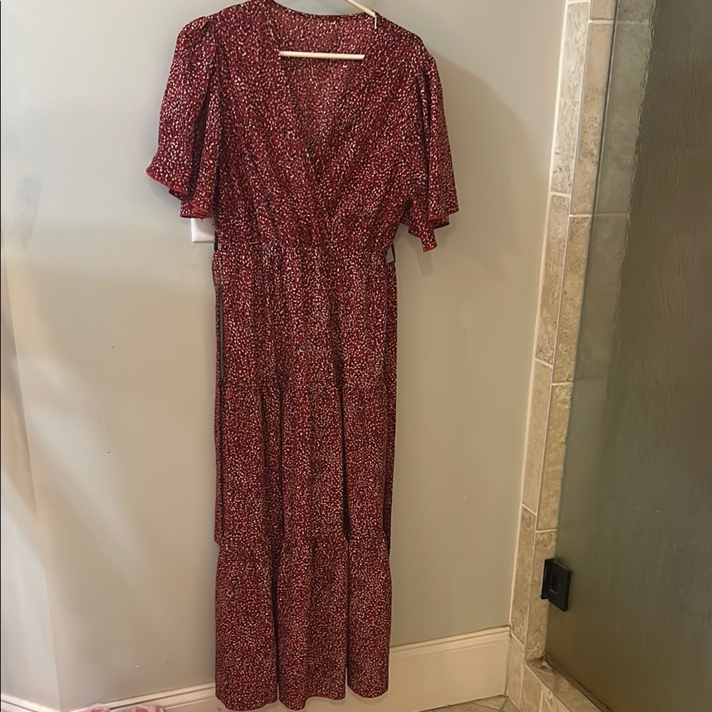 SHEIN Red Maxi Sundress with Flutter Sleeves